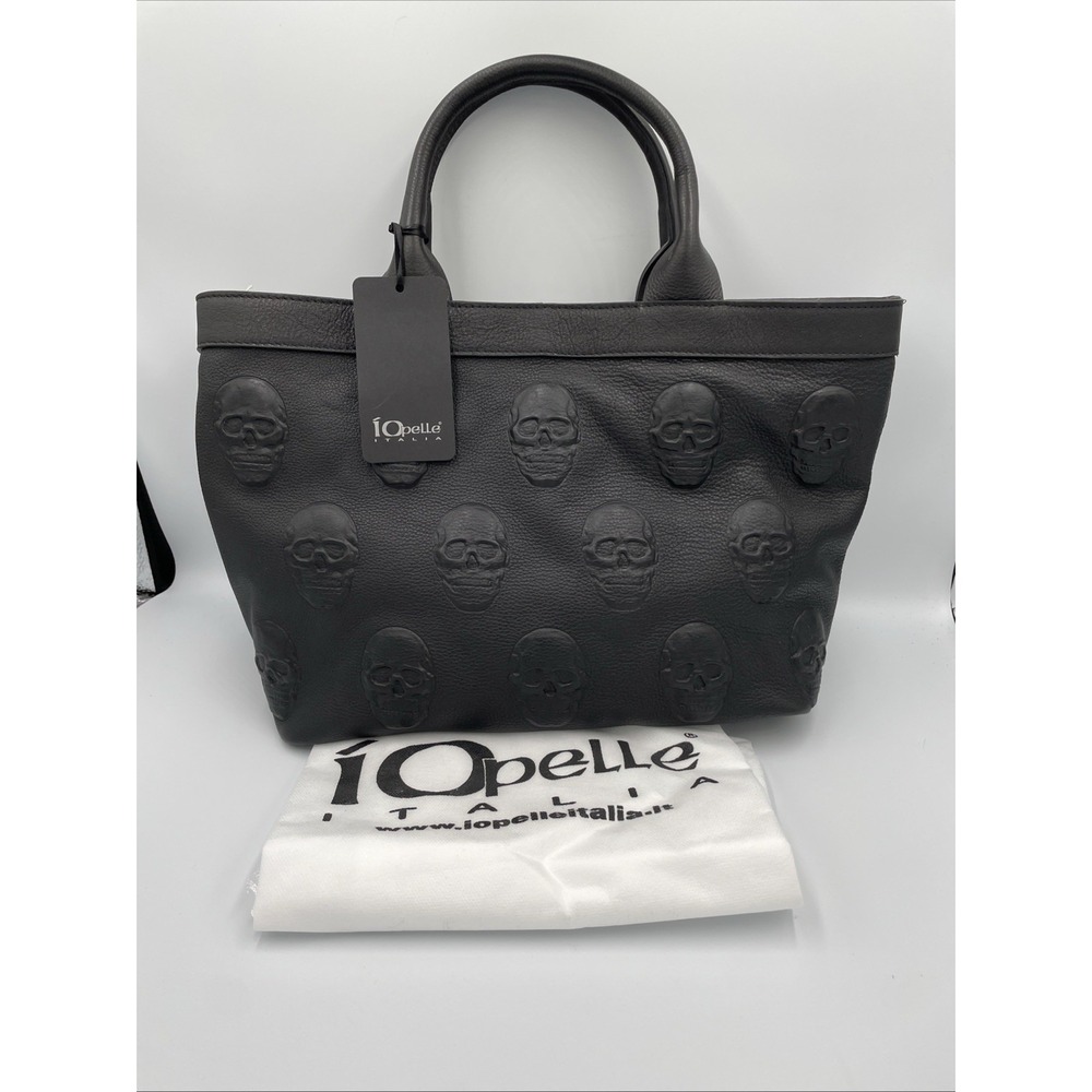 NWT IO Pelle Italia Skull Black Crossbody Bag Leather Made in Italy NEW